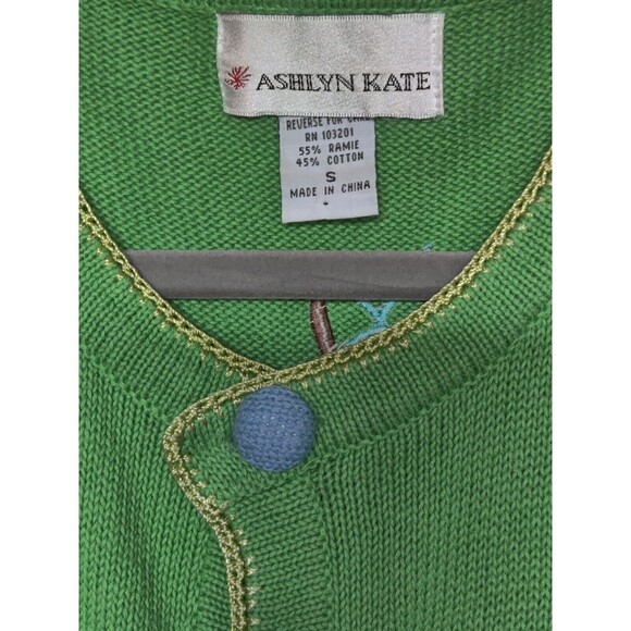 Vtg Ashlyn Kate Womens Green V Neck Short Sleeve Cardigan Sweater Sz‎ S - Picture 6 of 7